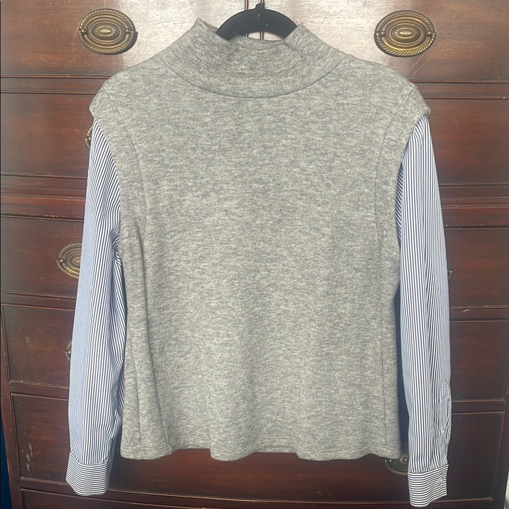 Gray Sleeveless Sweater with Striped Sleeves